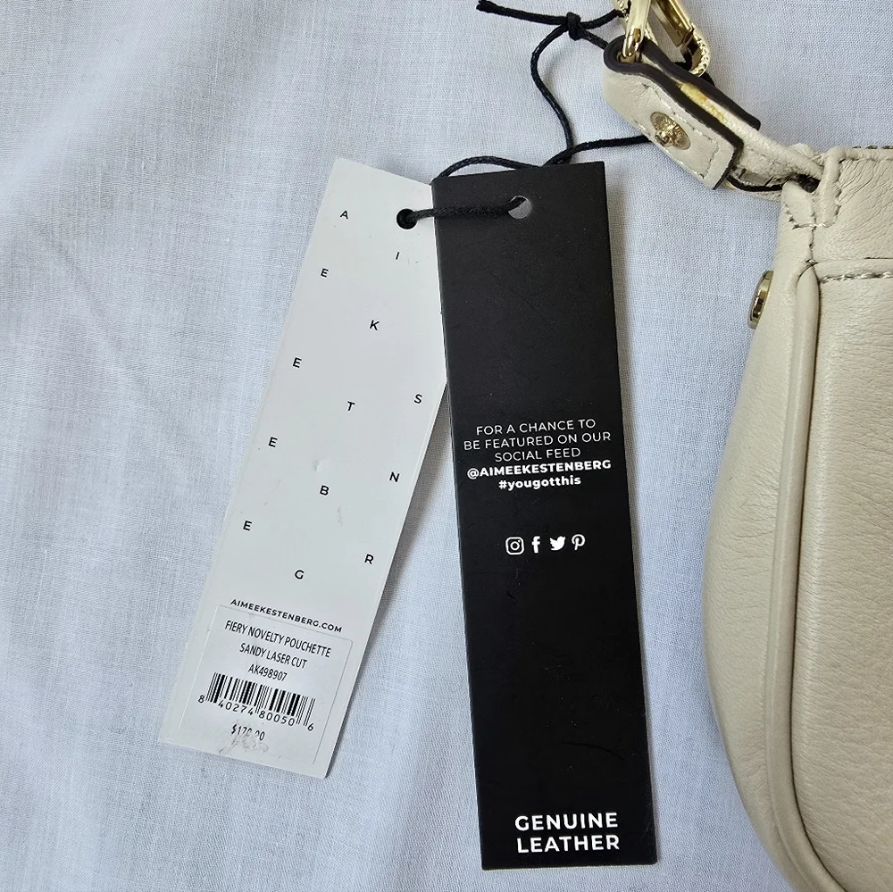 Aimee Kestenberg▪️Fiery Novelty Pouchette Sandy Laser Cut Leather Wristlet Purse - Picture 8 of 9